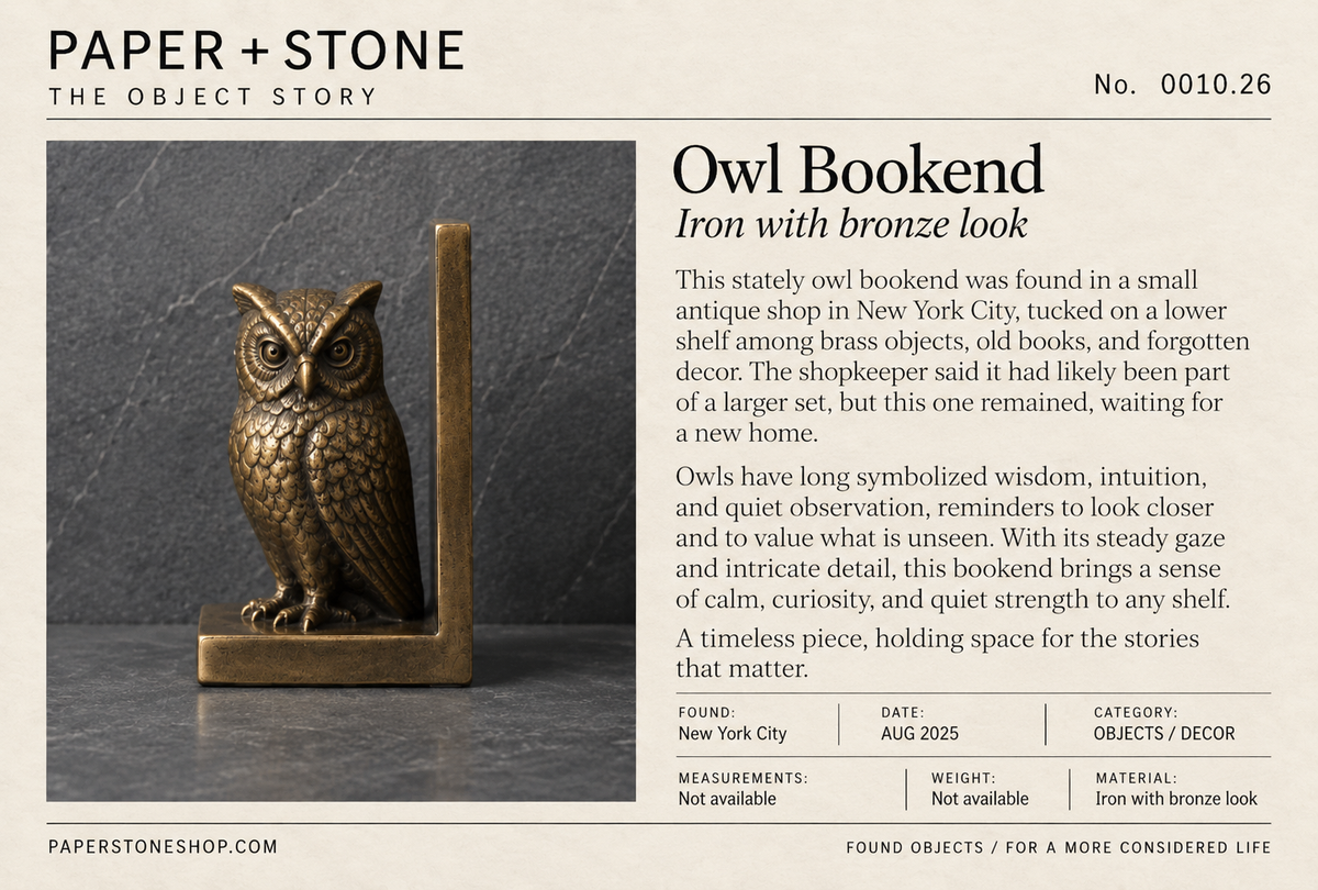Found Object No.0010.26, New York City, Brass owl bookend