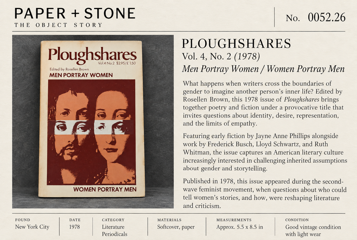 Found Object No. 0052.26 New York City, Ploughshares Vol. 4 No. 2 (1978)