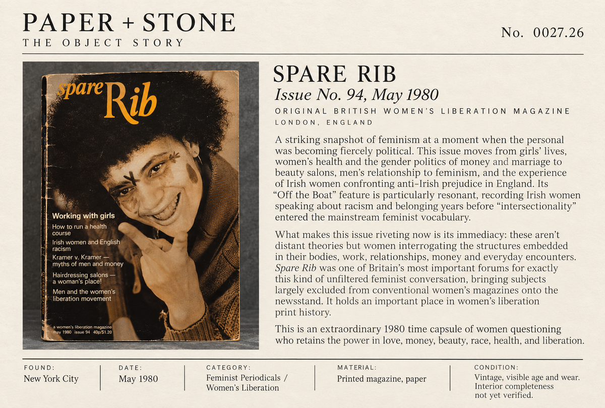 Found Object: No. 0027.26, The Lesbian Herstory Archives, New York City, Spre Rib Magazine, No. 94 (May 1980)