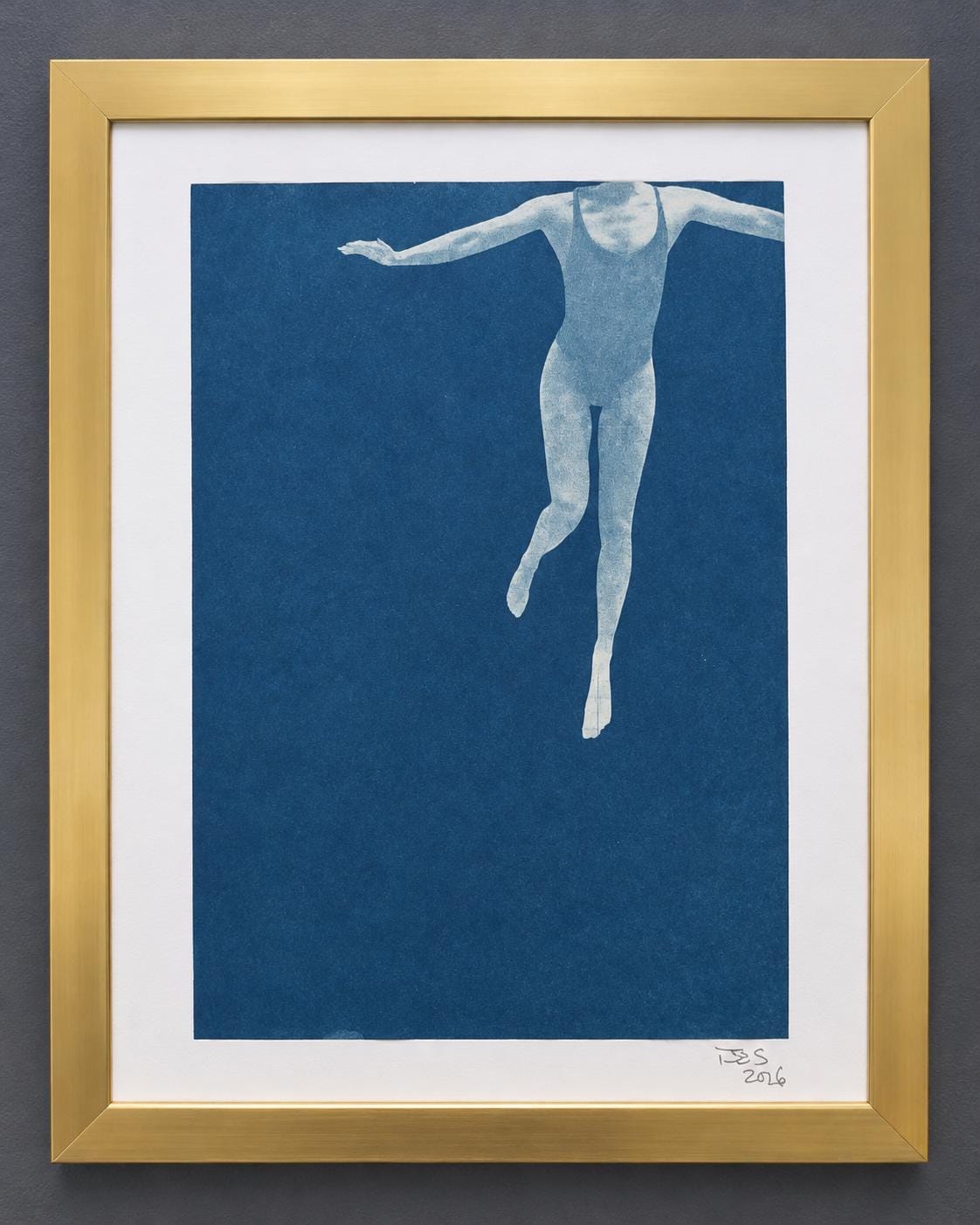 Original Cyanotype Art – Ascension, Woman with Raised Arms, Framed Blue Feminist Wall Art, One of a Kind