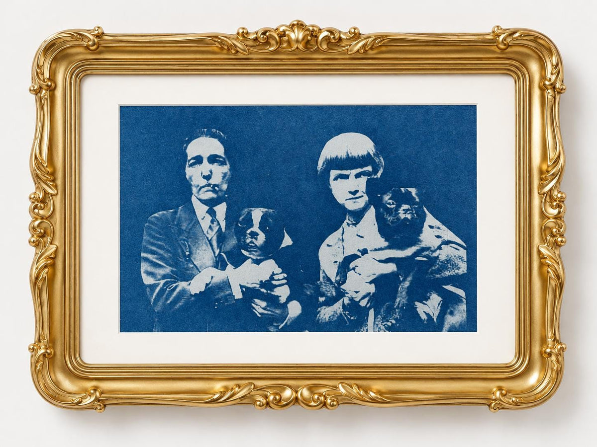 Radclyffe Hall and Una Troubridge Cyanotype, French Bulldog Art, Original Framed Queer Portrait
