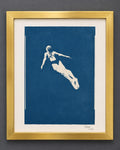 Original Cyanotype Swimmer Art – The Leap, Blue Female Figure Wall Art, Framed One of a Kind Artwork