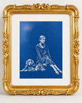 Virginia Woolf and Spaniel Cyanotype, Original Framed Literary Art, 5x7