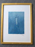 Original Lighthouse Cyanotype Art, Misty Blue Coastal Wall Art, Framed Nautical Photography, One of a Kind