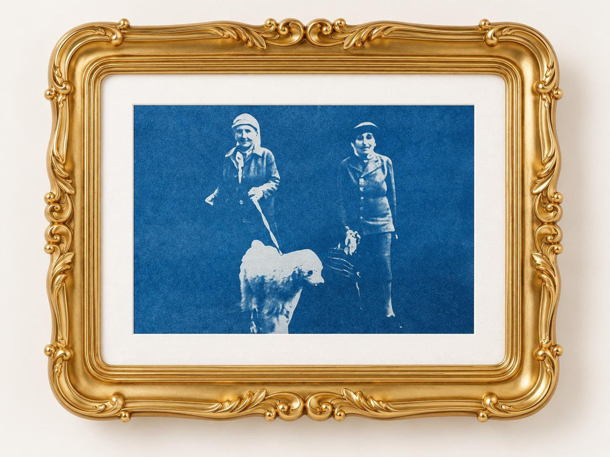 Gertrude Stein and Alice Toklas Cyanotype, Poodle Portrait, Original Framed Literary Wall Art