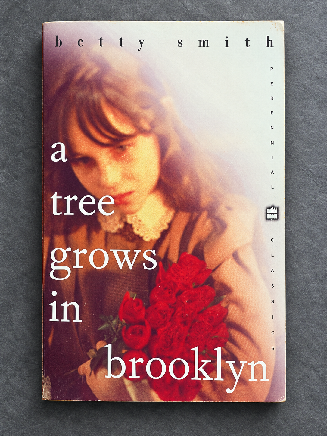 A Tree Grows in Brooklyn book cover on gray slate background
