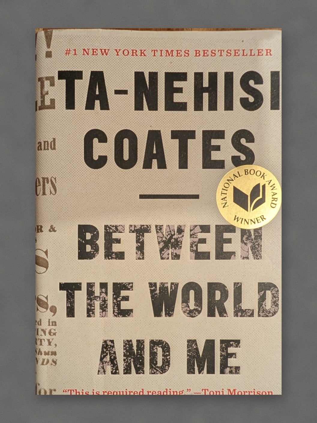 Between the World and Me book cover on gray slate background