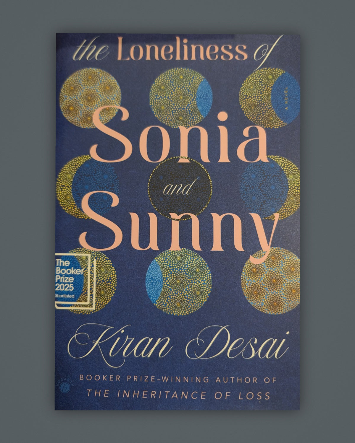 The Loneliness of Sonia and Sunny — Kiran Desai book cover on slate-gray background